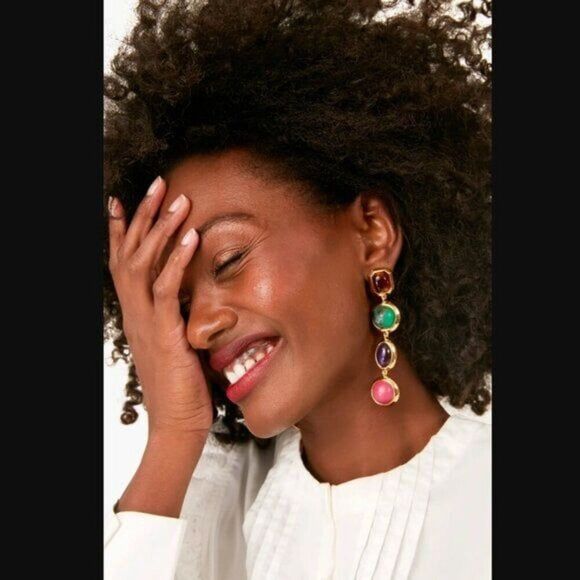 New! $225 Lele Sadoughi Bezel Jewel Linear Earrings Bezel Jewel Linear Earrings - Picture 4 of 12